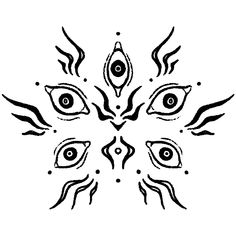 an artistic design with two eyes in the middle and one eye at the bottom, on a white background