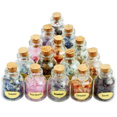 PRICES MAY VARY. Mini Crystals for Spell Jars Size Detail: Width: About 22 mm; Height: About 30 mm; Weight: About 150 Gram Quantity: 1 Set (included 9 pcs of bottles) PS: 9 different stone styles will be sent by random from available lot of carnelian; rose quartz; amethyst; rock quartz; garnet; lapis; fluorite; sodalite; red jasper; amazonite; hematite; unakite; orange calcite; leopardskin jasper; white howlite; snowflake obsidian; dalmation jasper;green aventurine;g old tiger's eye; tourmalinat Travel Altar, Small Glass Bottles, Glass Bottles With Corks, Crystal Chips, Reiki Healing Crystals, Stone Chips, Orange Calcite, 21st Gifts, Mini Bottles