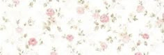 a white wallpaper with pink flowers and green leaves on the bottom half of it