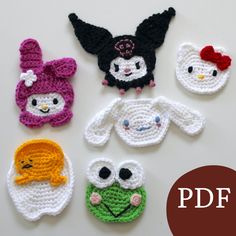 four crocheted animal faces are shown in different colors and sizes, with the text free pattern below