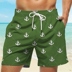 Category:WE-Pants; Season:Summer; Fabric:Polyester; Gender:Men's; Style:Hawaiian,Casual; Elasticity:Micro-elastic; Occasion:Beach,Holiday; Fit Type:Regular Fit; Function:Quick Dry; Waistline:Mid Waist; Pattern:Anchor; Design:with Mesh lining,3D Print,Elastic Waist,Drawstring; Pants Type:Swim Shorts,Swim Trunks,Board Shorts; Fly Type:Elasticity,Drawstring; Front page:FF; Listing Date:12/01/2023; Production mode:External procurement; Hips:; Length:; Waist:; Fit US Size:; Fit UK Size:; Fit EU Size: Mens Beach Shorts, Anchor Design, Men's Swimwear, Swim Pants, Boys Swimwear, Holiday Beach, Beach Swim, Mens Boardshorts, Beach Pants