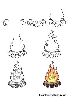 four different types of campfires with the words camping written in black and white