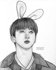 a drawing of a boy with bunny ears on his head