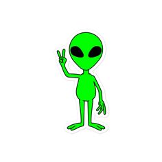 an alien is giving the peace sign with his hand