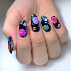 Cosmic Nails, Planet Nails, Galaxy Nail Art, Space Nails, Galaxy Nails, Stylish Nails Designs, Short Nails Art, Funky Nails, Minimalist Nails