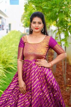 Long Frocks With Old Pattu Sarees, Pattu Frocks, Full Frock, Long Skirt Top Designs, Frock Models, Girls Gang, Saree Gowns, Dhoti Saree, Blouse Works