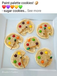 these cookies are decorated with candy and the words paint palette cookies - sugar cookies see more