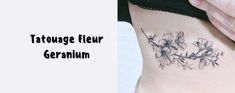 a woman's stomach with flowers on it and the words tattooge tier geranium