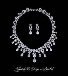 Glamorous 5A CZ Wedding and Formal Necklace Jewelry Set Silver Bridal Set With Rhinestones And Cubic Zirconia, Elegant Crystal Jewelry Sets For Anniversary, Silver Crystal Jewelry Set With Brilliant Cut, Crystal Bridal Necklace With Brilliant Cut, White Gold Rhinestone Necklace With Sparkling Stones For Wedding, White Gold Rhinestone Wedding Necklace, Sparkling Crystal Jewelry Sets For Anniversary, Quinceanera Tiaras, Formal Necklace