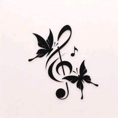 a musical note with butterflies on it