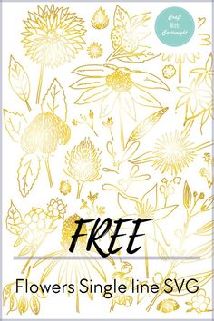 the free flowers single line svg is shown in yellow and black, with an image of