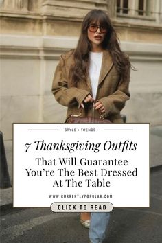 Get ready to stand out at Thanksgiving with these 7 trendy outfits. Whether you're aiming to outshine your cousin or just want to look cute while feasting, these looks are sure to make you the best dressed at the table. From flannels and skirts to blazers and boots, we’ve got the ultimate Thanksgiving style guide for you! Thanksgiving Style, Thanksgiving Outfits, Brown Booties