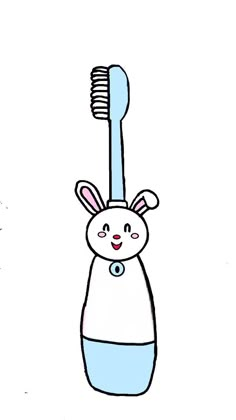 a drawing of a toothbrush with a bunny face on it's head and ears