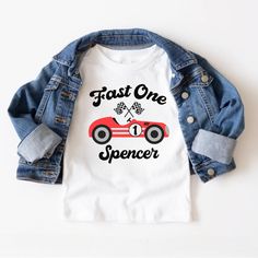 a toddler's t - shirt with the words, fast one spencer on it