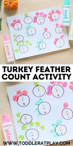 turkey feather count activity for toddlers to practice counting