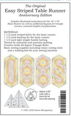 the original easy striped table runner pattern is shown with instructions to make it look like hexagonals