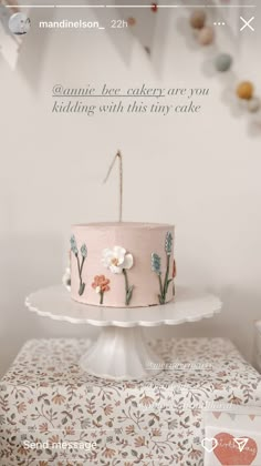 a pink cake sitting on top of a white plate