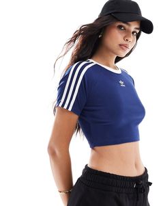 Tops by adidas Originals Take it back to basics Branded design Crew neck Short sleeves Cropped length Slim fit Adidas Crop Top, Crop Top Styles, Best Friend Outfits, Adidas Tops, Blue Adidas, Friend Outfits, Swimwear Sale, T Shirt Vest, Maxi Dress Trend