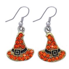 Cute Halloween Jewelry Size: 0.5.  Color: Orange.  Gender: female.  Age Group: adult. Witch Hat Earrings, Halloween Costume Jewelry, Halloween Crafts Preschool, Wizard Hat, Witch Earrings, Walmart Jewelry, Handmade Jewelry Bracelets, Earrings Halloween, Coin Earrings