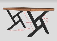 a wooden table with measurements for the legs