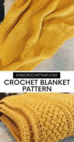 the crochet blanket pattern is shown in yellow