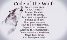 a wolf with its mouth open and the words'code of the wolf'written below it