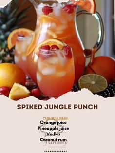 an advertisement with orange juice, pineapple juice and cranberry lemonade punch