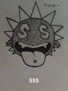 a drawing of a face with money coming out of it's mouth and the words $ $