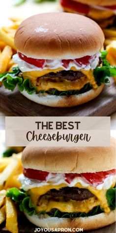 the best cheeseburger with french fries and ketchup