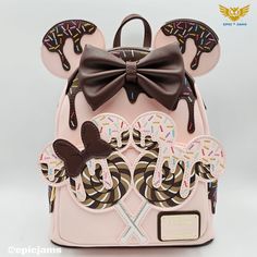 Loungefly Disney Minnie Mouse Chocolate Sprinkle Lollipop Ears Mini Backpack Brand New With Tags Size: Mini / Approx. (7" W X 10" H X 4" D) Exclusive Sprinkle Lollipop, Disneyland Backpack, Mouse Chocolate, Loungefly Bag, Chocolate Sprinkles, Loungefly Disney, Backpack Brands, Disney Stuff, Aaliyah