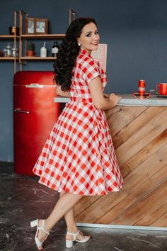 1950s Red Vintage Pockets Plaid Dress Vintage Plaid Dress, Plaid Dress Vintage, Red Plaid Dress, Red Vintage, Vintage Plaid, Plaid Dress, Full Skirt