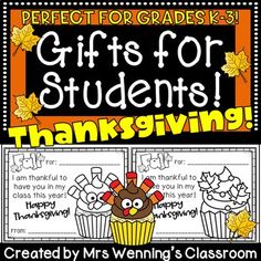 a thanksgiving themed classroom poster with the words gifts for students and a turkey on it