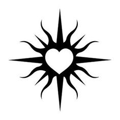 the sun with a heart on it's side is shown in black and white