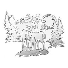 a metal stamp with the words deer and trees