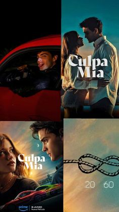 the movie poster for cupa mia is shown in four different colors and font styles