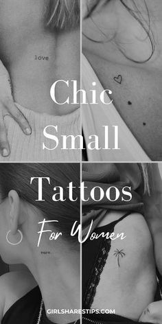 the back of a woman's neck with tattoos on her chest and behind her