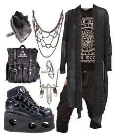 destroyed by smo-mo on Polyvore featuring mode, Helmut Lang, ZoÃ« Chicco, Arielle De Pinto, Mudd, women's clothing, women's fashion, women, female and woman Women, Men and Kids Outfit Ideas on our website at 7ootd.com #ootd #7ootd Ayla Aesthetic, Black Witchy Jewelry For Alternative Fashion, Post Apocalyptic Gothic Fashion, Punk Ankle-high Combat Boots For Alternative Fashion, Wicca Fashion, Cotton Gothic T-shirt For Alternative Fashion, Gothic Leather Ankle-high Combat Boots, Witchy Outfits