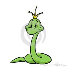 a cartoon green snake with a crown on its head and legs, sitting down in the middle