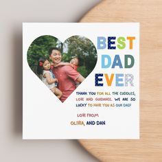 a father's day card with the words best dad ever and a heart - shaped photo