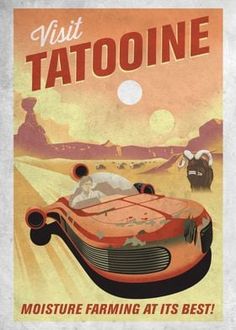 an old poster advertising a car in the desert