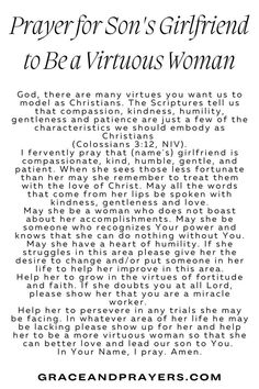 prayer for son's girlfriend to be a virtuous woman - grace and pray