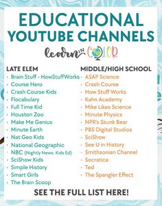 a poster with the words educational youtubee channels