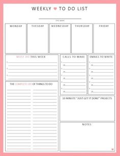 the printable weekly planner is shown on a pink and white background with text that reads,