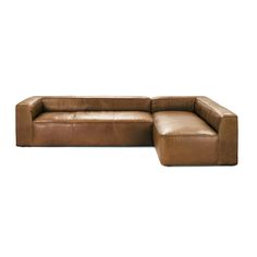 a brown leather sectional sofa with ottoman and footstool in front of a white background