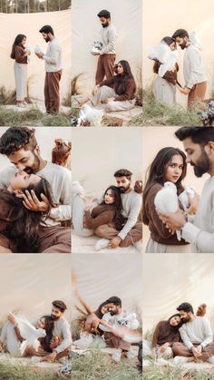 a collage of people in white and brown clothes with one woman holding a baby