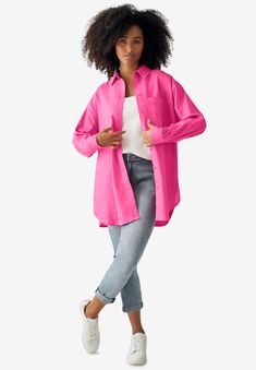 There are so many ways to rock this oversized, easy-care linen-blend shirt: wear it on its own or layer it over a tank. Tuck it or tie it at your hip. Raspberry Sorbet, Dark Sapphire, Ladies Of London, Boyfriend Shirt, Swimsuits For All, Linen Top, Lace Tank, Linen Women, Shop Blouses