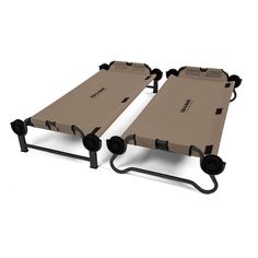 two small beds with wheels on them sitting side by side in front of each other