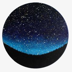 a painting of the night sky with stars and trees painted on it's surface