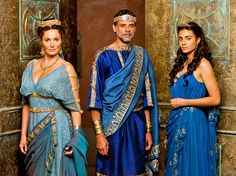 four different pictures of people in ancient costumes and jewelry, one is wearing a blue sari