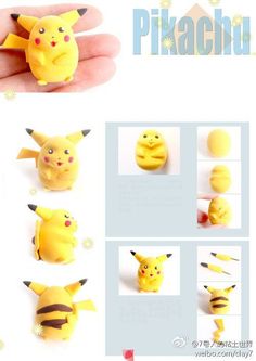 the instructions for how to make pikachu pokemon figurines from polymer clay